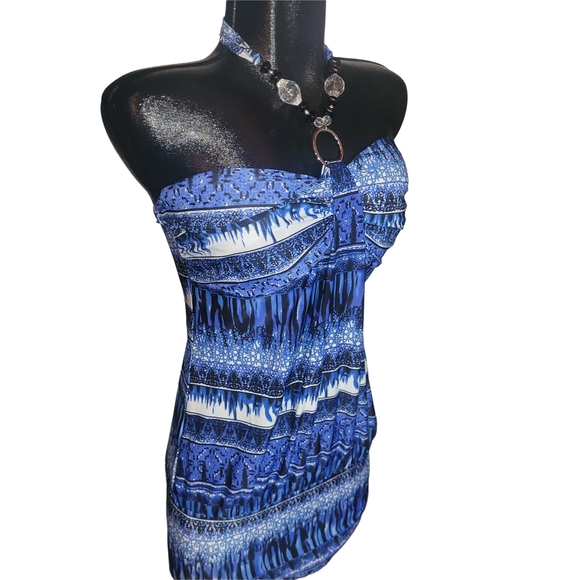 Blue And White Patterned Halter Top L - Picture 2 of 6